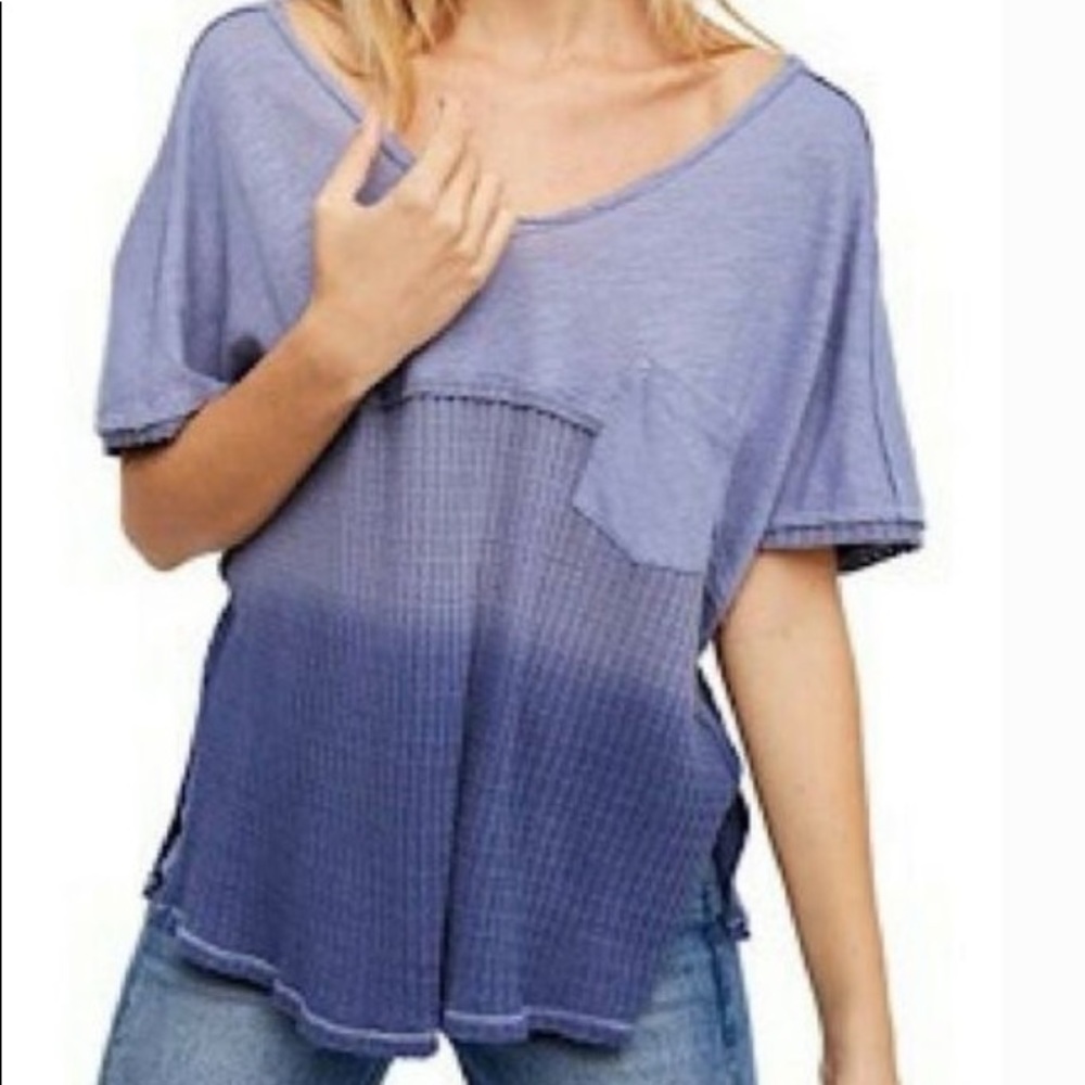 Free People Lavender to Navy Ombre Short Sleeve Tee